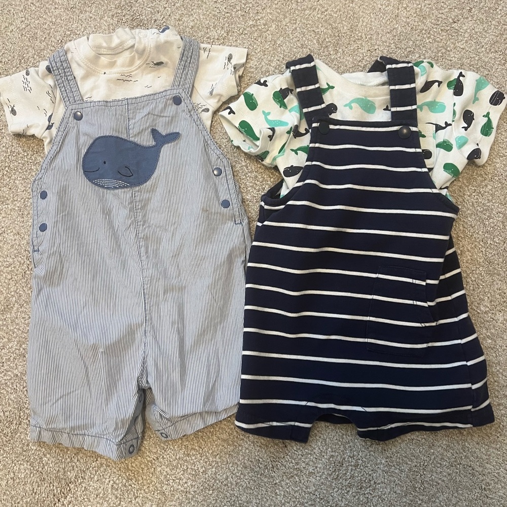 Two whale baby boy rompers